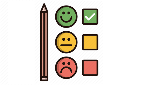 Pencil 3 tick boxes and 3 smiley faces