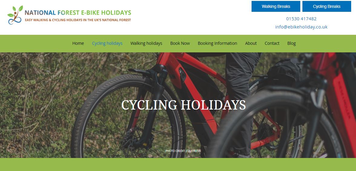 A photo of the E Bike Holidays website with two bikes featured.