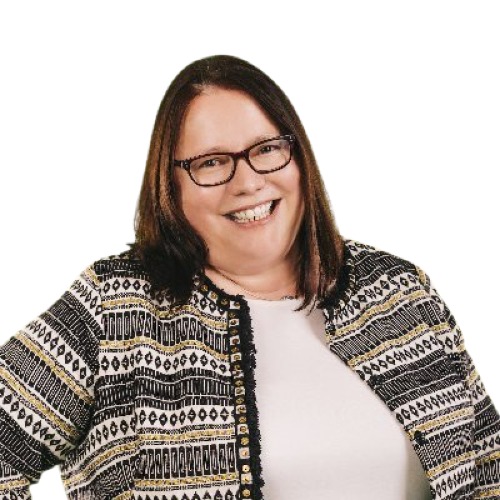 Image of lady wearing stripy cardigan
