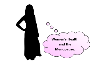 A female and pink thought bubble saying menopause